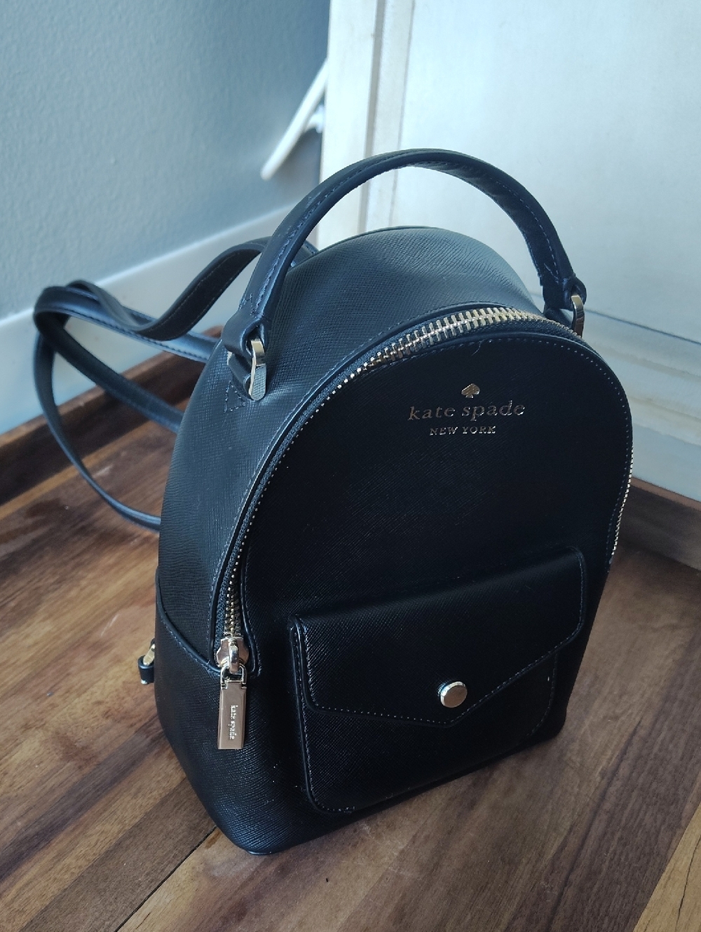 kate spade black saffiano mini backpack with gold hardware - Picture 2 of 6